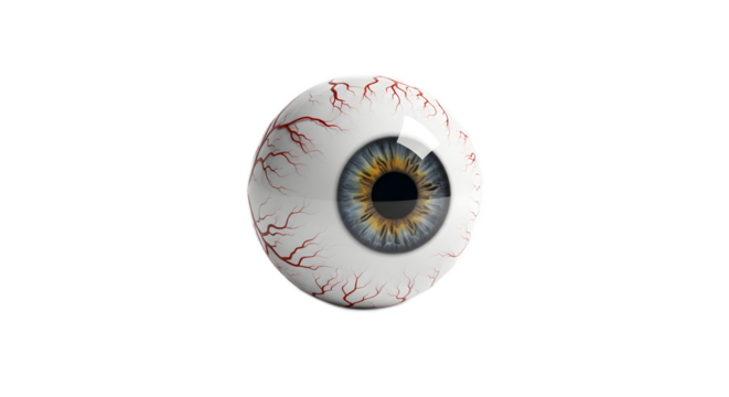 Human Eye Close-Up with Detailed Blood Vessels on White Background - Health and Medical Visualization