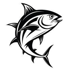 Dynamic black and white tuna illustration capturing the power and grace of this majestic ocean dweller in a stylized artistic representation
