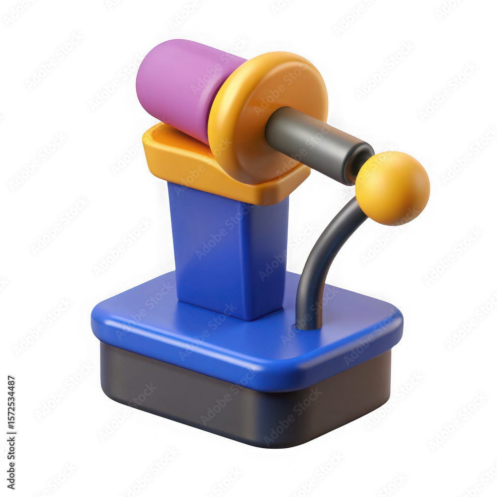 Poster a colorful 3d illustration of a microphone on a podium with a flexible arm and a round button isolat