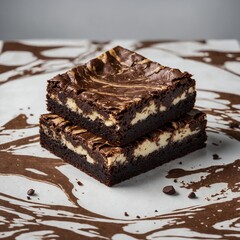 Stacked brownie squares with a marbled texture, set isolated on white background and transparent background
