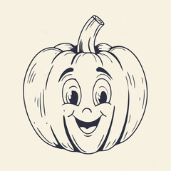 A cute, funny, orange Halloween pumpkin illustration with a black smile on a white background, perfect for autumn food art