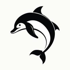 Obraz premium Sleek black and white silhouette of a dolphin leaping gracefully out of the water in a dynamic pose