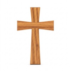 Carved wooden cross with a decorative design, isolated on a white