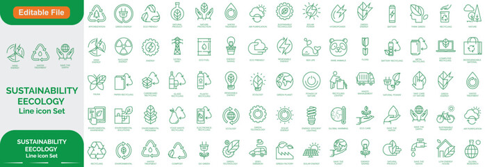 Green Technology Sustainability Icons 2000+icon , Environment Stroke icon collections. Containing recycling, plant, nature, Eco, earth, green energy, trees, ecology and more icons line set..