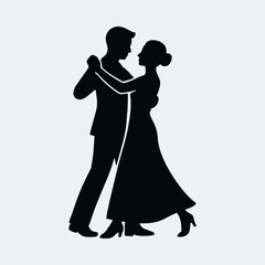 Silhouette couple dancing waltz in formal wear vector illustration