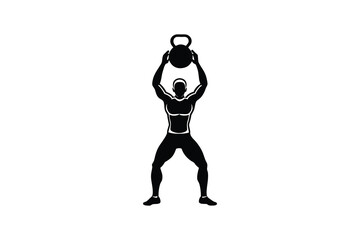 Weightlifting Man with Kettlebell Overhead Silhouette