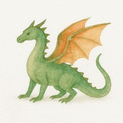 Fototapeta premium Green dragon watercolor illustration.
