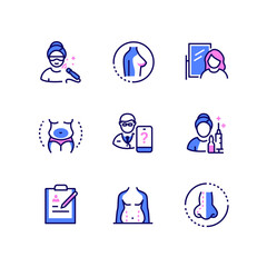 Plastic surgery - set of line design style icons