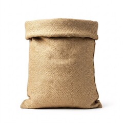 Beige sack made of rough fabric with an open top,