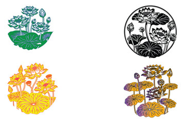 Blue green lotus flowers and leaves buds