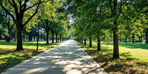 Urban Parkside Pathway, Tranquil Ambiance