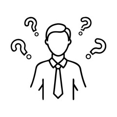Businessperson with question marks icon in outline style
