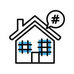 House with hashtag symbol inside windows