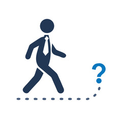 Confused businessman walking with question mark path