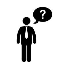 Black icon man with black question bubble