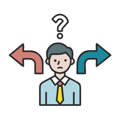 Confused man with arrows pointing left and right
