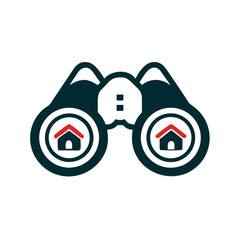 Binoculars with home icons and location pin