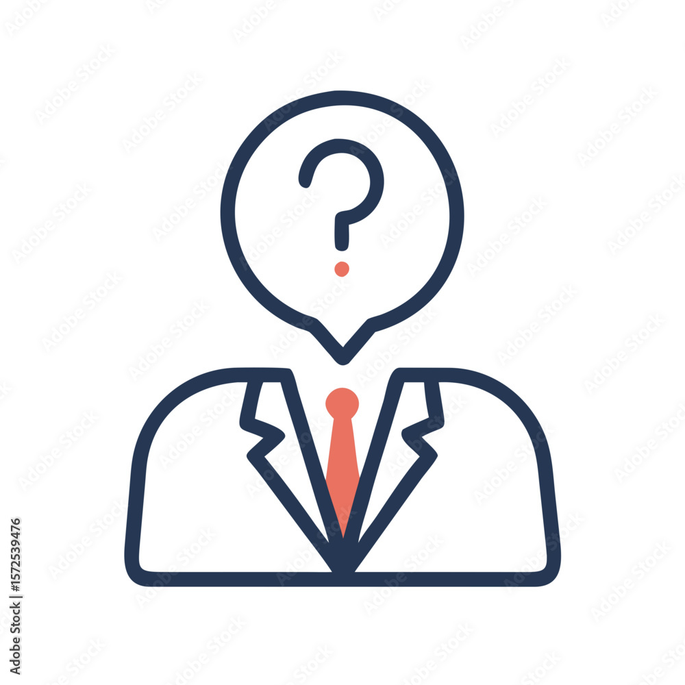 Poster headless figure with question mark in speech bubble