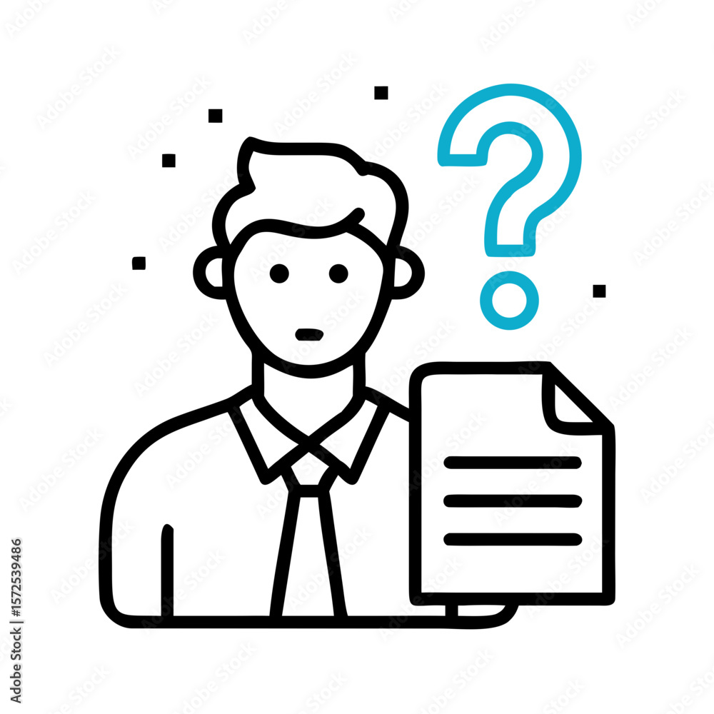 Poster man with document and question mark
