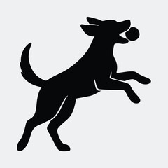 Silhouette dog catching ball happy pet playful vector illustration