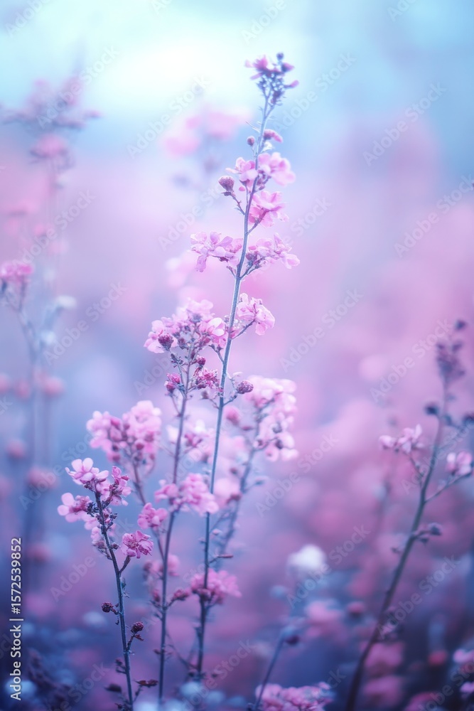 Poster delicate blossoms in soft focus creating enchanting visual charm and peaceful background for spring