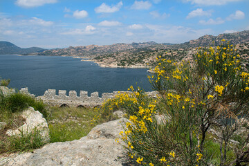 Latmos, the ancient city of Herakleia. Ruins from the ancient city of Herakleia. The ancient castle of Herakleia. Aydın, Türkiye.