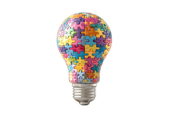 A lightbulb formed from colorful jigsaw puzzle pieces, symbolizing creative solutions and innovative thinking