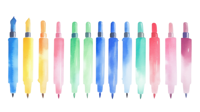 Set of colorful markers with caps in various shades arranged neatly, isolated on white background
