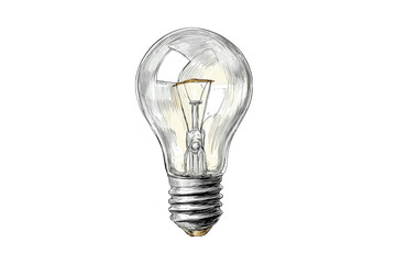 A detailed pencil sketch of a clear incandescent lightbulb, showing internal filament and base