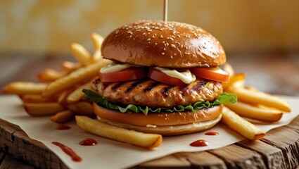 close-up of chicken burger