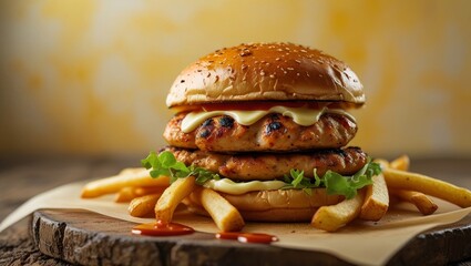 close-up of chicken burger