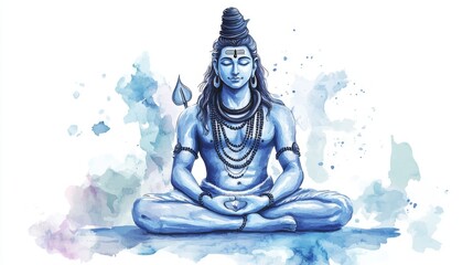 Peaceful Buddha statue sitting in the water with reflection, isolated on white background