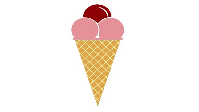 illustrazione animata di cono con palline di gelato isolato su sfondo bianco