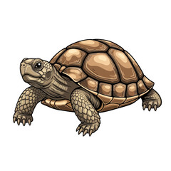 A detailed illustration of a tortoise walking, with a detailed shell.