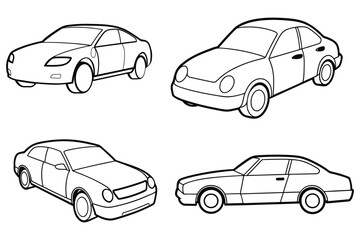 Four stylized coupe automobiles sedan vehicle