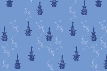 A delicate Japanese floral seamless pattern inspired by traditional culture, featuring graceful blossoms and motifs on a soft-toned background for an elegant, timeless aesthetic.