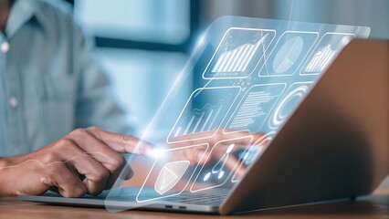 Analyzing Data on Laptop with Interactive Interface, Exploring Charts and Graphs for Informed Decision-Making.
