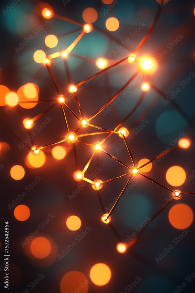 Poster abstract illustration of a connected network with illuminated nodes representing deep connectivity
