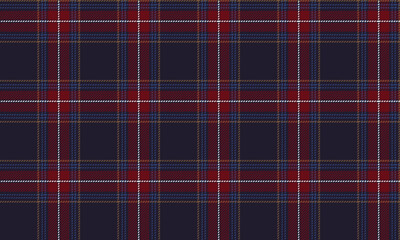 Seamless plaid fabric pattern, dark purple, red, blue, yellow for designing clothes, skirts, pants, dresses, shirts, casual wear, modern fashion style, vector illustration.
