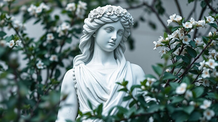 Fototapeta premium A classical marble statue of a serene figure with detailed craftsmanship and elegance.