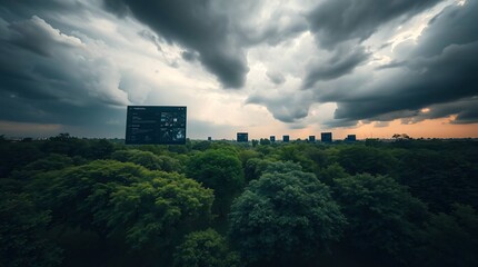 Dramatic UI Panels Over Stormy Green Park