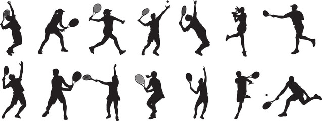 Set of Tennis Player Vector Illustration