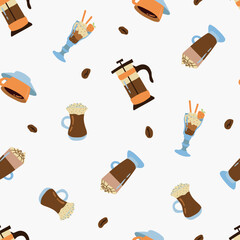Seamless Pattern of Coffee Drinks. Design for fabric, textile, wallpaper, packaging