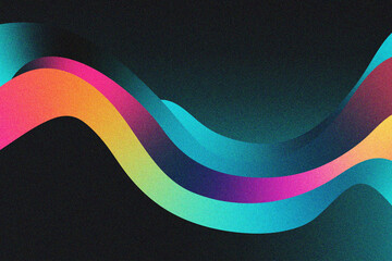 Vibrant orange teal white psychedelic grainy gradient color wave on black background, music cover dance party poster design