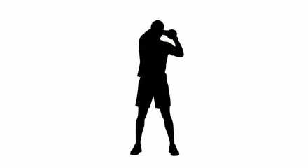 Silhouette of Jogger Stretching Before Workout on White Background