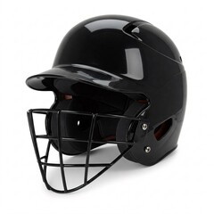 Fototapeta premium Black baseball helmet with face mask, isolated on white background.