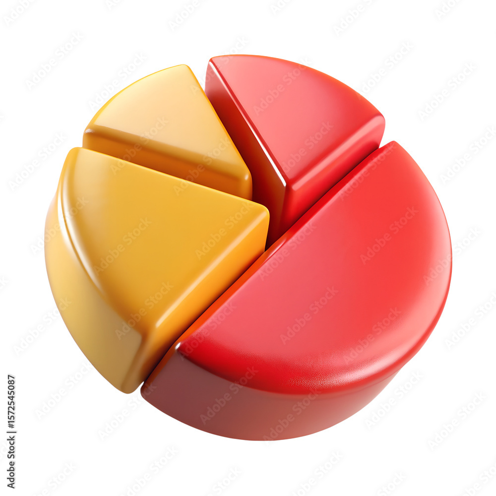 Poster 3d red pie chart icon with separated golden slice