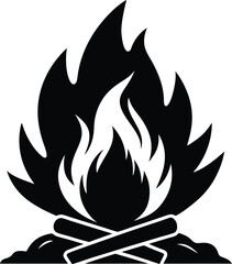 Campfire Vector Black Silhouette Illustration on Water
