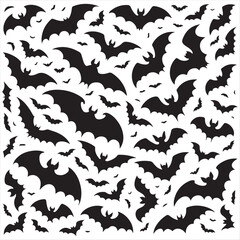Halloween Bats Pattern Spooky Black Bat Silhouettes on White Background