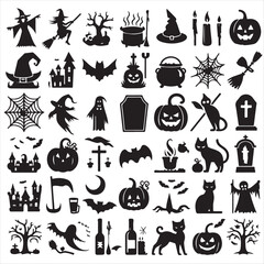 Spooky Halloween Icons A Collection of Black and White Vector Graphics